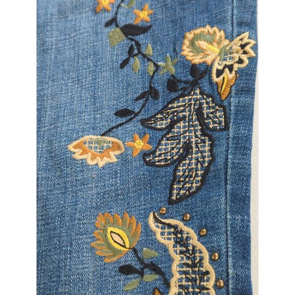 So Slimming Girlfriend Jeans 18R Embroidered Floral Slim Ankle Stretch Blue - Picture 11 of 16